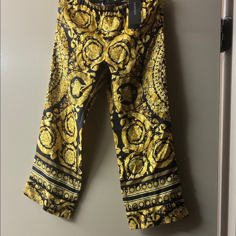 Versace Gold and Black Ornate Pattern Trousers